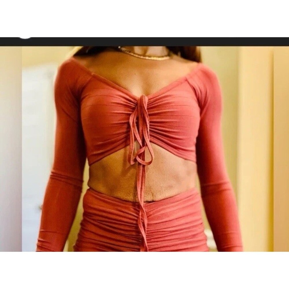 Savage x Fenty Crop Top Cinch Front Tie Crop Long Sleeve Women's XL